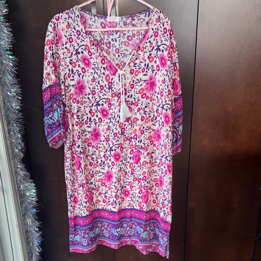 Floral Pink and Purple Boho Dress